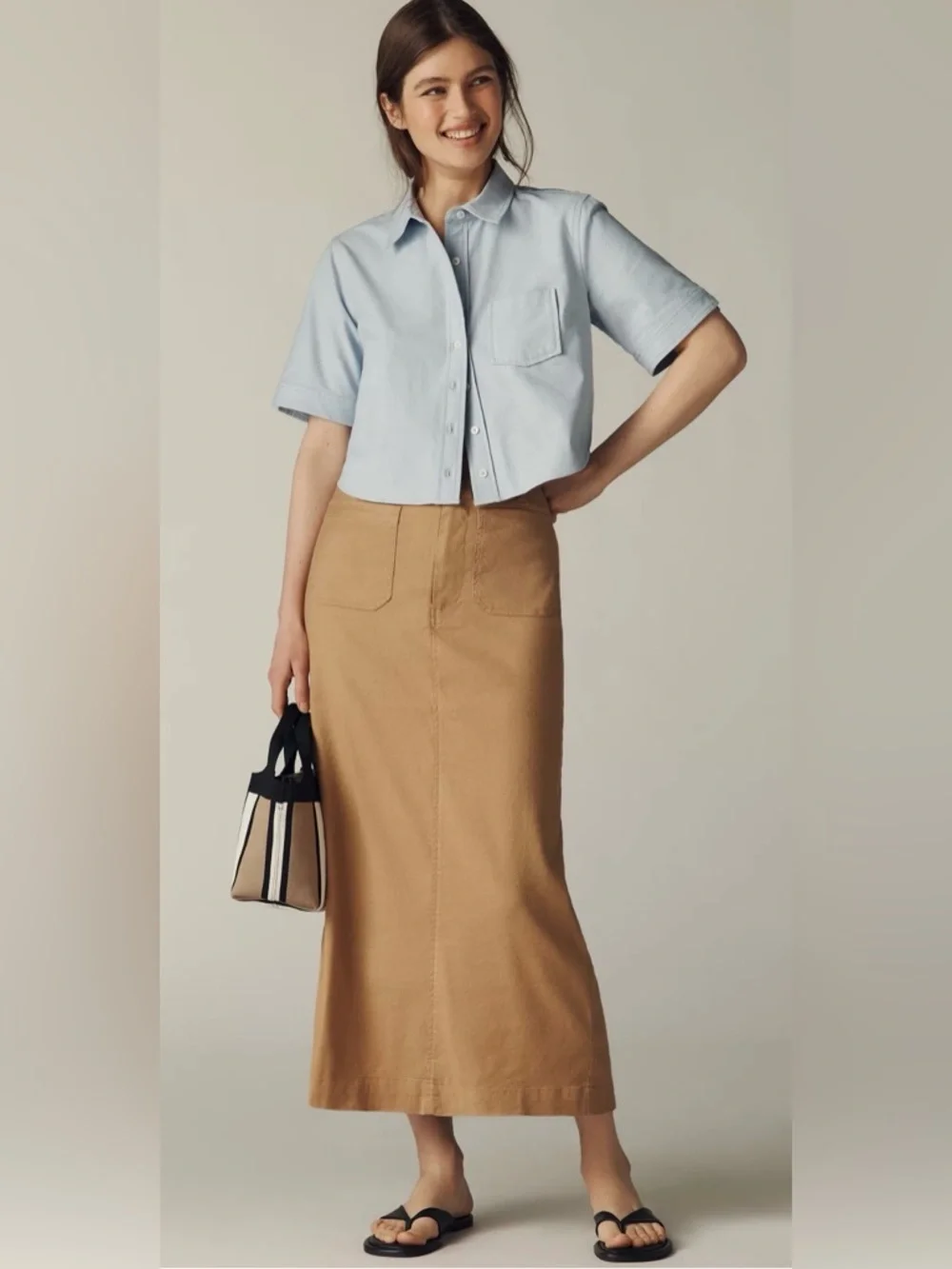 Anthropologie Maeve Colette Linen Maxi Skirt XL Neutral Safari Boho Coastal